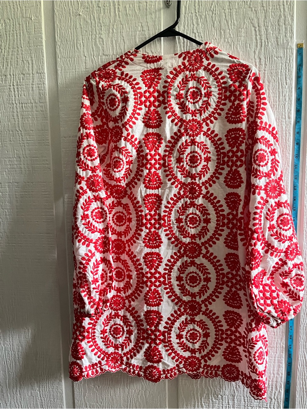 SHEIN White Long Sleeve Tunic with Red Embroidered Medallions